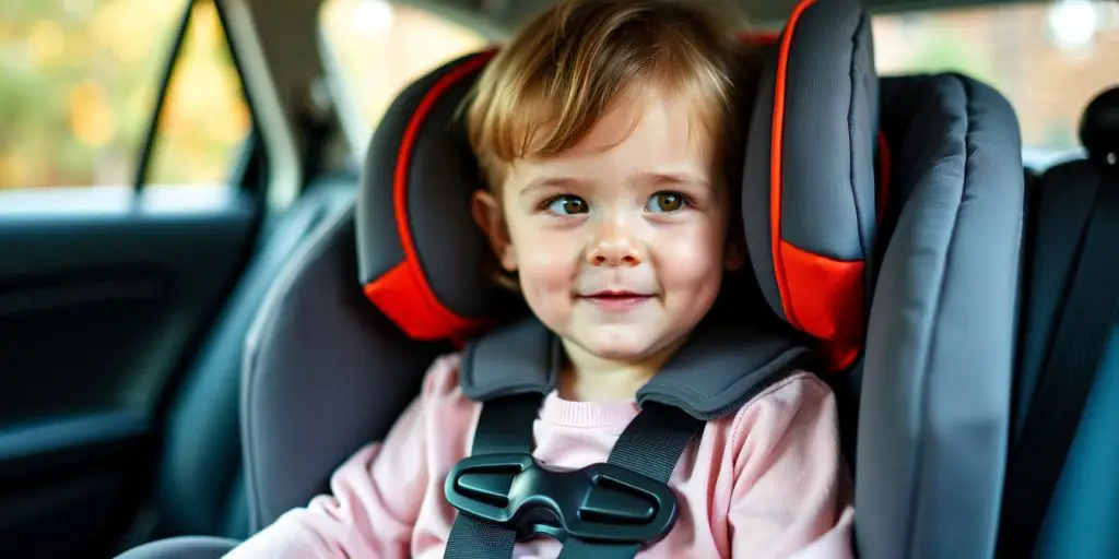 Criança em cadeirinha de segurança no carro.